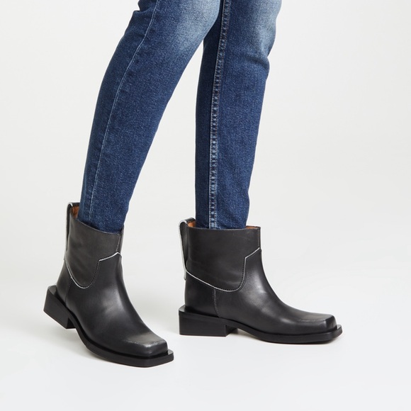Ganni Black Leather Low MC Boots - Picture 4 of 9